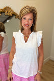 Dylan Eyelet Trim Split Neck Top White