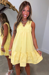 Summer Fun Swiss Dot Dress Yellow