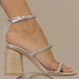 Destiny Studded Raffia Heel Sandal Silver