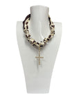 Scarf Charm Necklace Cross w Stones