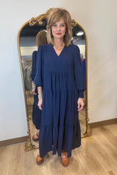 Umgee Tiered Midi Dress Navy