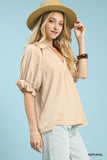 Umgee Ruffle Sleeve Blouse Natural