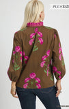 Umgee Big Flower Blouse Brown