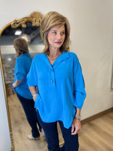 Renuar Big Button Blouse Azure