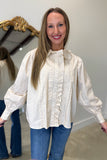 Karlie Pleat Ruffle Trim Blouse Ivory