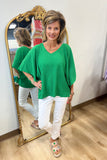 Kacy Kimono Sleeve V Neck Textured Top Kelly Green