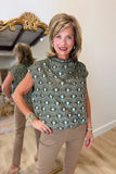 Umgee Velvet Damask Top Sage