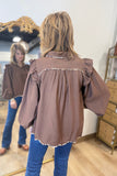 Umgee Ruffle Shoulder Blouse Brown