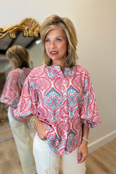 Damask Ballon Sleeve Blouse Woodrose
