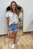 Floral Fiesta Short Sleeve Top Cream