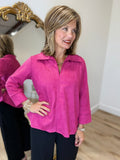 Boho Chic Faux Suede Blouse Fuchsia