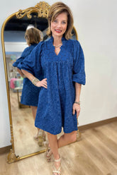 Umgee Jacquard Dress Navy