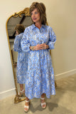 Mudpie Booker Midi Dress Blue Print