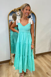 Soft Elegance Shoulder Tie Dress Mint