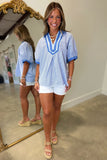 Umgee Pin Stripe Blouse Blue