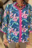 Umgee Navy Mix Floral Blouse