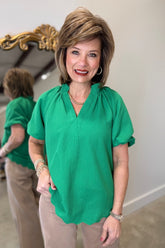 Umgee Split Neck Top Green