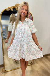 Rosy Floral Puff Sleeve Dress