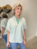 Umgee Split Neck Blouse Sage