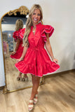 Alina Ruffle Shift Mini Dress Red