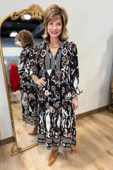 Umgee Damask Print Dress Black