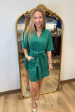 APNY Vegan Suede Belted Dress Emerald