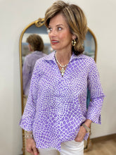 Foxcroft Agnes Linen Giraffe Popover Shirt Amethyst