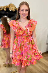 Botanic Breeze Mini Dress Coral