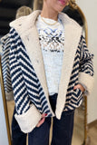 Charlie B Chevron Bouclé Short Jacket With Sherpa Trim - Navy