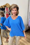 Kacy Kimono Sleeve V Neck Textured Top Blue