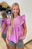 Floral Cluster Ruffle Blouse Orchid