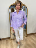 Foxcroft Agnes Linen Giraffe Popover Shirt Amethyst