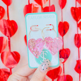 Taylor Shaye Heart Hoops Pink Sequin