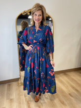 Umgee Mix Print Midi Dress Blue