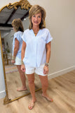 Renuar Pinstripe V Neck Blouse Blue