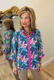 Umgee Navy Mix Floral Blouse