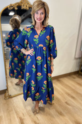Umgee Big Flower Dress Navy Mix