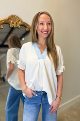 Umgee Lace Collar Blouse Cream