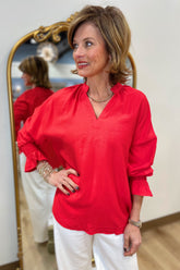 Blaire Split Neck Blouse Red