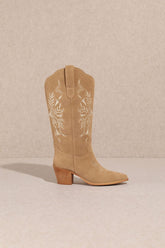 Flora Embroidered Western Boots Taupe