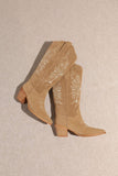 Flora Embroidered Western Boots Taupe