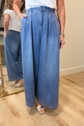Pleat Perfect Wide Leg Denim Pants