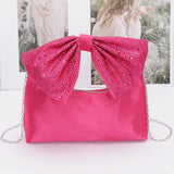 Rhinestone Hotfix Bow Handle Nylon Clutch FUCSHIA