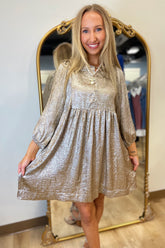 Umgee Metallic Babydoll Dress Gold