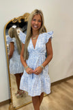 Pretty Petal V Neck Dress Blue