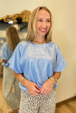 Dress It Up Top Metallic Blue