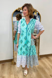 Floral Patchwork Midi Dress Teal