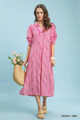 Umgee Printed Peony Midi Dress