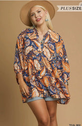 Umgee Floral Tunic Orange Navy