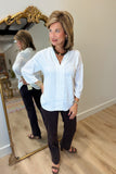 Renuar Split Neck Woven Blouse Creme